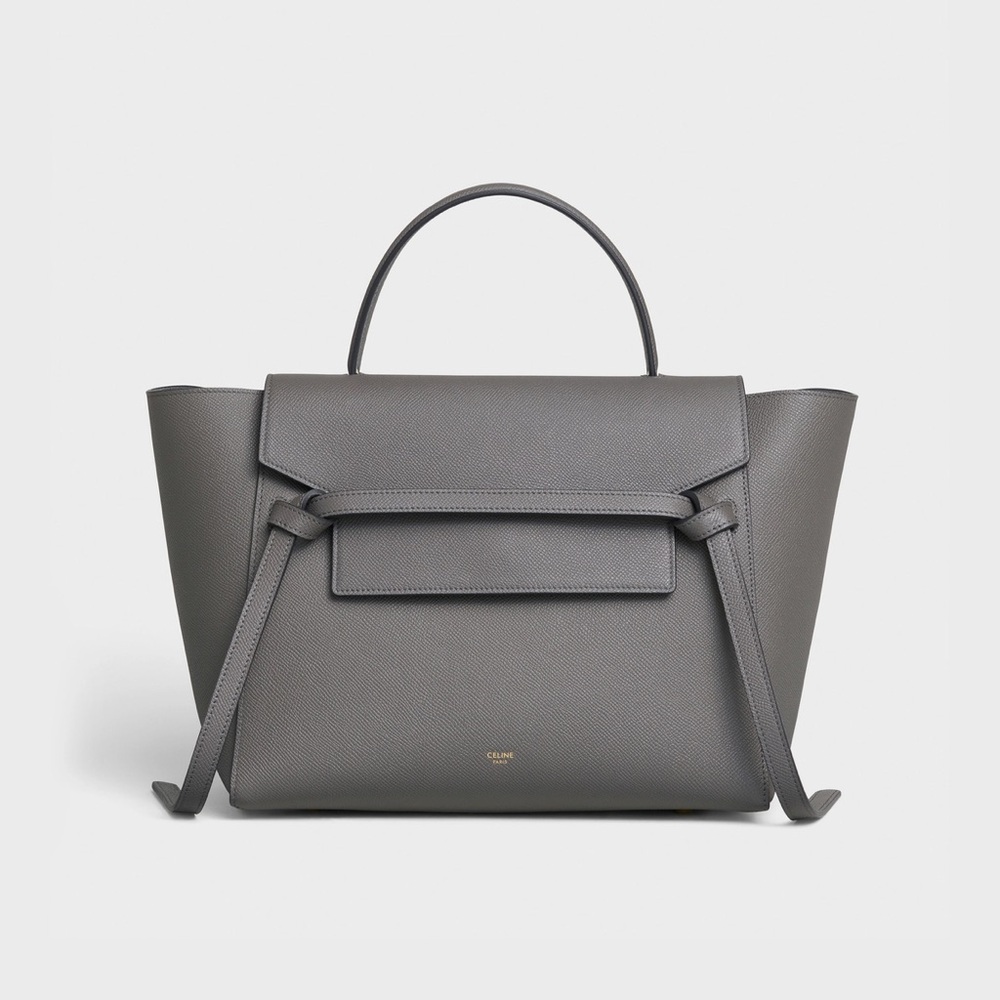 CELINE💎Grained Calfskin Mini Belt Bag LARGE💎Grey Saffiano Gold💎LIKE NEW - Picture 11 of 17